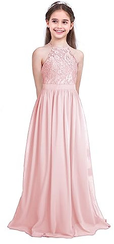 Freebily Vestito Lungo Bambina Elegante Principessa Pizzo Floreale Chiffon Tutu Abito da Sera Cerimonia Damigella d'Onore Comunione Vestiti Bimba Festa di Compleanno Rosa 10 Anni