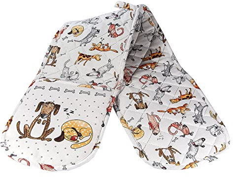 SPOTTED DOG GIFT COMPANY Double Oven Gloves, 100% Cotton, Long Heat Resistant Dog Oven Mitts, Cute Animal Themed Kitchen Accessories for Cooking & Baking, Gifts for Dog Lovers