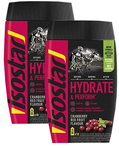 Isostar Hydrate & Perform Iso Drink – 400 g isotonisches Getränkepulver – Elektrolyt Pulver zur Unterstützung der sportlichen Leistungsfähigkeit – Cranberry (2x400g )