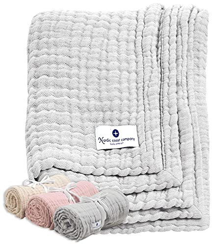 Babydecke Musselin von Nordic Coast Puckdecke Krabbeldecke Spucktuch (Grau, 90x120 cm)