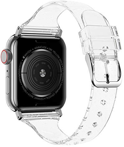 baozai Compatible with Apple Watch Band for Women, Slim Shiny Clear Glitter Soft Wristband for Apple iWatch Series 1-10, SE, 42mm 41mm 40mm 38mm, Glistening Silver