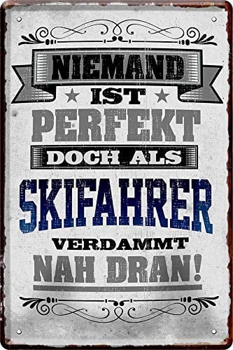 Niemand ist perfekt, doch als Skifahrer... 20x30 cm Spruch Deko Blechschild 647