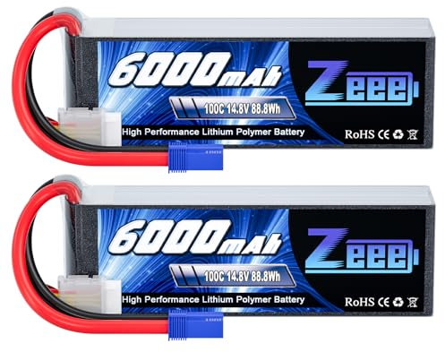Zeee 4S LiPo Akku 14,8V 100C 6000mAh mit EC5 Steck für RC Auto, RC Flugzeug, RC Hubschrauber, RC Hobby (2 Packungen)
