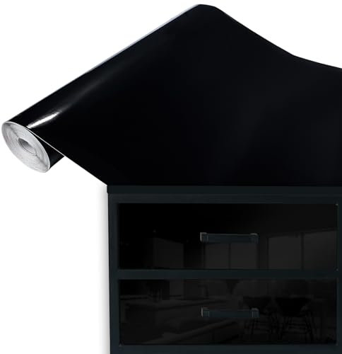 DecoMeister Klebefolie Möbel 90x100 cm | Selbstklebende Möbelfolie in matten und glänzenden Farben | Klebefolie für Möbel - einfache Anwendung und stilvolle Umgestaltung | Schwarz Glanz