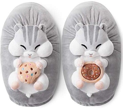 corimori Holly der hungrige Hamster Plüsch-Hausschuhe EU Einheitsgröße 34-44, Grau