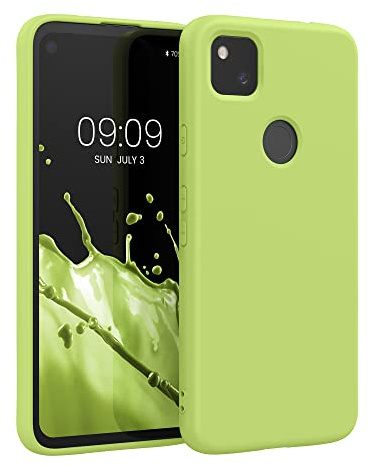 kwmobile Hülle kompatibel mit Google Pixel 4a Hülle - gummierte TPU Silikon Handyhülle - Schutzhülle für kabelloses Laden - Case in Matcha Grün