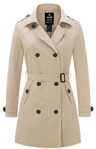 Wantdo Femme Trench-Coat à Double Boutonnage Ceinture Coupe-Vent à Bouton Veste Coupe Ajustée Manteaux Epaulettes d'Epaule Kaki XS