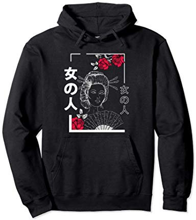 Geisha Roses Japanese Aesthetic Harajuku Grunge Girl Women Pullover Hoodie