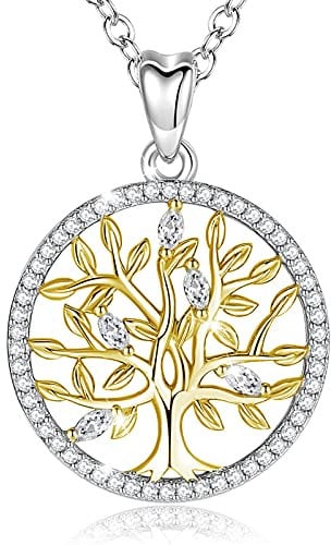 EUDORA Harmony Ball Lebensbaum Kette Gold Baum des Lebens Kette S925 Sterling Silber Schmuck Halsketten Mit CZ für Frauen, Bestes Geschenk für Damen Mutter Tochter Schwester Pärchen, Kette 45,7 cm