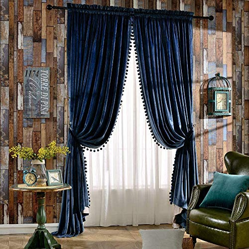HUALEMEI Luxus Vorhang Für Wohnzimmer,Samt Quaste Blackout Gardine,Wärmeisolierte Stabtasche Vorhänge (1 Paar) C 200x270cm(79x106inch)