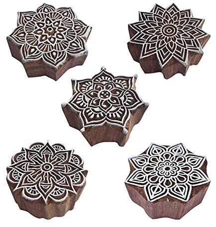 Royal kraft Runden Hölzern Drucken Stempel (Satz von 5) Henna Stoff Textil Papier Lehm Töpfer Blöcke Htag2209