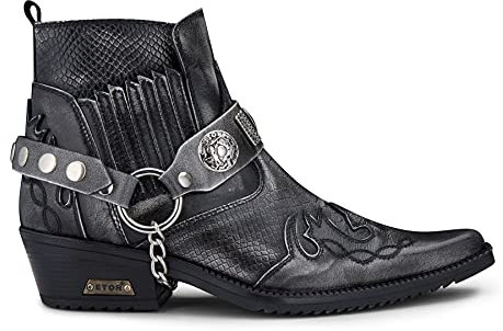 Stivali alla Caviglia da UMO Stile Winklepickers Cowboy Vera Pelle Vintage Tacco Cubano - Grigio 41 EU