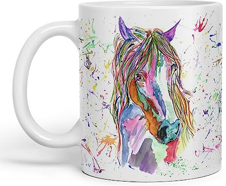 Vixar Pferd Aquarell Regenbogen Kunst Farbige Tasse Geschenk Geburtstag Arbeit Büro Weihnachten Tee Kaffee (weiß)