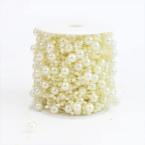 30m Perlengirlande Perlenband Perlenkette Perlenschnur Geschenkband Dekoband mit Perlen für DIY Basteln Party Tischdeko Hochzeit Braut Haarschmuck Ohrringe Halskette Brautstrauß Weihnachten,Creme