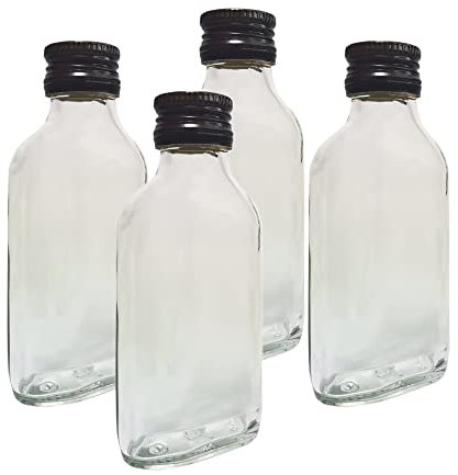 DIAH DO IT AT HOME 10 x Glass Pocket Flask Bottles 100 ml (0.1L) with BROWN Screw Caps - for Filling it Yourself with Screw Cap Air-Tight