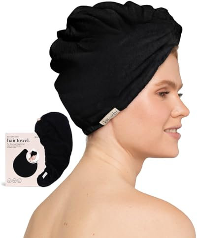 Kitsch Asciugamano in microfibra per capelli da donna, super assorbente, asciugatura rapida, anti-crespo, per capelli lunghi e corti, bagnati e ricci, nero