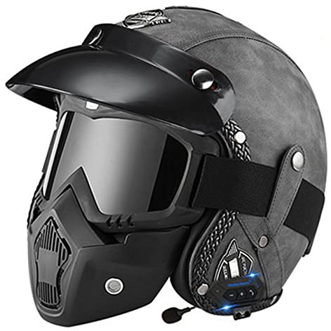 Casque 3/4 Open Face Rétro Casque De Protection Vintage Casque Mobylette Bols Hommes Ouvert Casque Moto Jet Bluetooth Casques Motocross Adulte Demi-Casque Femmes,Gray 1,M