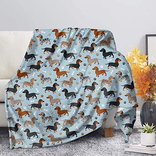 Showudesigns Dackel-Decke für Zuhause, Büro, Überwurf, Winter, dick, weich, Flanell, gemütlich, leicht, 69 x 101 cm, Hellblau