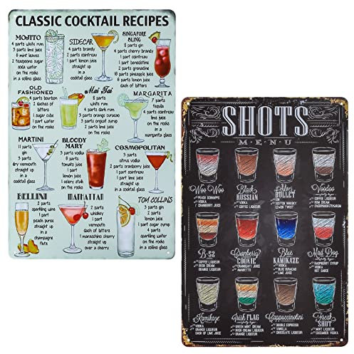 lzijun Cocktailschilder, 2 Stück Cocktail Rezept Schilder, 19,5 x 29,5 cm Retro Bar Blechschild, Metallschilder Menü, Vintage Cocktail Metall Poster für Cafe Bar Pub Küchen Dekoration
