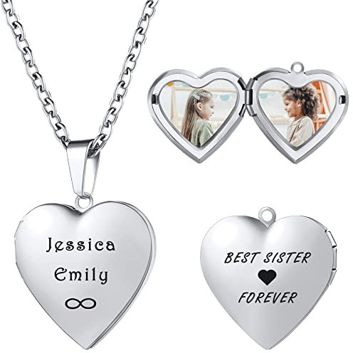 MeMeDIY Collana con Medaglione a Cuore con Immagini, Collana Personalizzata con Foto a Cuore per Donna, Acciaio Inossidabile, Tipo Liscio Argento Catena da 45 cm
