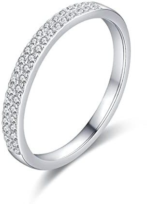 Musihy Eheringe Silber, Promise Ring Strass Zweireihig Eingelegter Silberring Silber Ringgröße 60 (19.1)