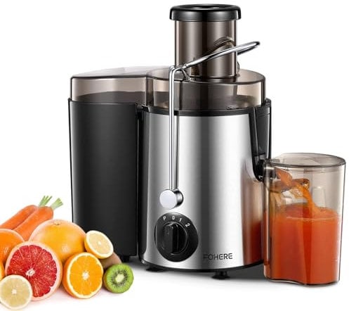 Juicer Machines, FOHERE Centrifugal Juicer Extractor Max Power 800W,Large 3” Feed Chute for Whole Fruit and Vegetables,3 Speed Control, 400w Motor,Cleaning Brush and Recipe Included (Silver)