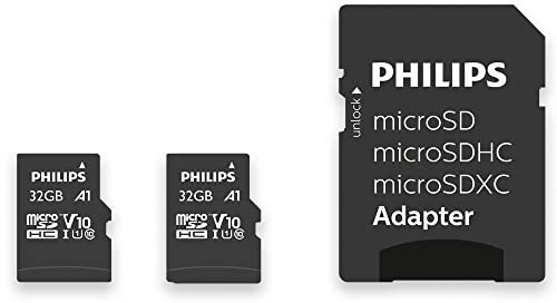 Philips Ultra Speed Micro SDHC Card 2x 32 GB + SD Adapter UHS-I U1, Lesegeschwindigkeit bis zu 80 MB/s, A1 Fast App Performance, V10, Speicherkarte für Smartphones, Tablet,PC,Card Reader,Full HD Video