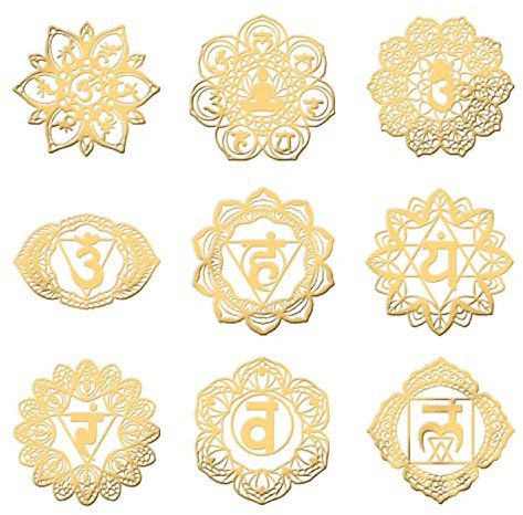 OLYCRAFT 9 Stück Chakra Thema Metall Aufkleber 40mm Selbstklebend Pyramiden Aufkleber Edelstahl Gold Aufkleber Für Sammelalben DIY Harz Basteln Wasserflaschen Dekoration
