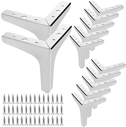 SINJEUN 12 Pack Metal Furniture Legs, 5 Inch/13cm Triangle Sofa Feet Modern Style Sofa Legs Chrome Furniture Feet for Cabinet, Desk, Couch Chair, DIY Table, Silver