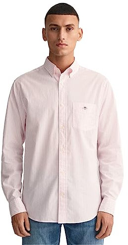 GANT REG Poplin Stripe Shirt Chemise À Rayures en Popeline Regular, Light Pink, M Homme