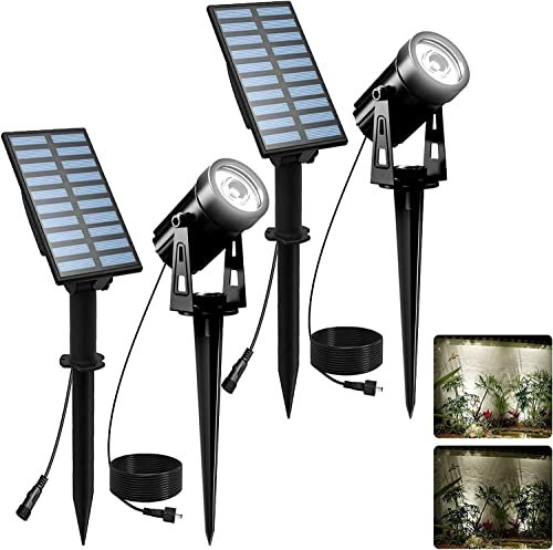 T-SUNUS Gartenstrahler Solar, Solarlampen für Außen Garten Kaltweiß Solarstrahler für Außen Auto ON/OFF IP65 Wasserdicht 2 Lichtmodi Solar Gartenleuchte für Außen Garten Auffahrt Weg 2 Stück