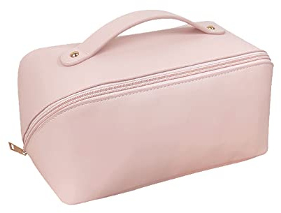 CORIOS Große Kapazität Kosmetiktasche Wasserdicht Kulturtasche Leder Schminktasche Multifunktions Kulturbeutel Tragbare Make-up-Tasche für Damenkosmetik Accessoires und Toilettenartikel Rosa