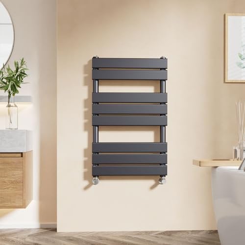 EMKE Flat Panel Heated Towel Rail - Modern Design Bathroom Radiator, Anthracite, 800 x 500 mm - Versatile Floor/Wall Mounted Ladder Rad