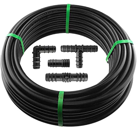 Garden/Patio Watering Irrigation Pipe,50m ldpe 13/16mm Water Supply Pipe with 15 Free Matching CONNECTORS