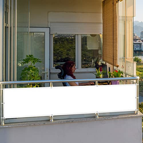 Balkonverkleidung blickdichte 90 x 200 cm Wetterschutz Wasserfest Windfest Schattenspender PB2 PES 100% Polyester für Seite den Balkon Garten Terrasse, Weiß
