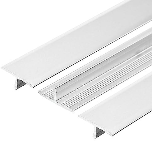 sourcing map 3pcs Aluminum T Molding Floor Transition Strip, 35.4inch Door/Tile/Carpet to Tile Transition Strip, Doorway Edge Trim Wood Tile Vinyl, Laminate Floor,36inch x 0.6inch Silver