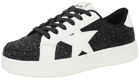 Niluber Star Sneakers for Women, Black Glitter, Size 8