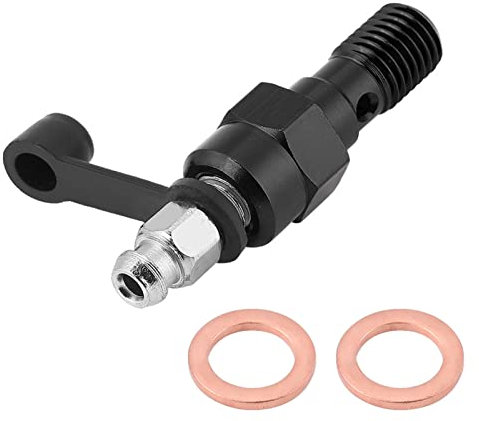 Banjo Bolt Bleed Screw, M10x1.0mm Brake Fitting Adapter with M10 Washers Motorcycle Brake Master Cylinder Caliper Bleed Screw Nipple Banjo Bolt Dust Cap(Black)
