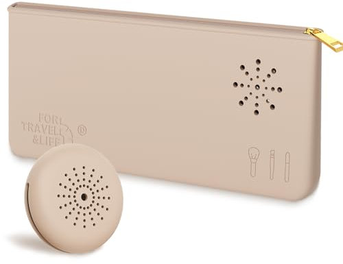 Travel Essentials Make Up Tasche Silikon, 1stk Make Up Pinsel Aufbewahrung und 1stk Beauty Blender Case, Leicht zu Reinigen, Weich und Tragbar, für Reisen (Zipper-Khaki)