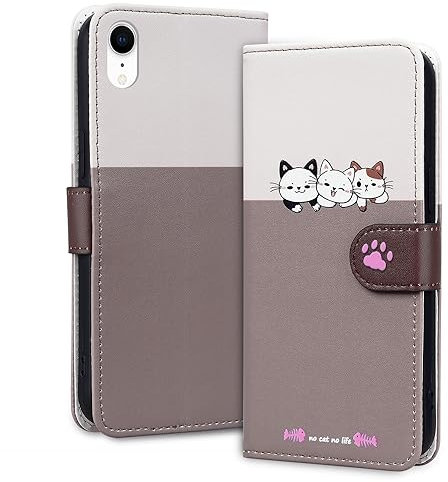 Tiyoo Lovely & Cute Flip Wallet Phone Case for iphone XR with Cartoon Cat&Dog Pattern,Premium Magnetic PU+TPU Leather for high protection phone cover for iphoneXR(Pale Gray)