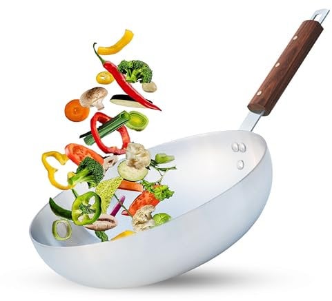 Kitchen King Aluminium Wok with Cool Touch Wooden Handle - Deep Stir Fry Pan Compatible with All Cooktops - PFOA Free - 28cm