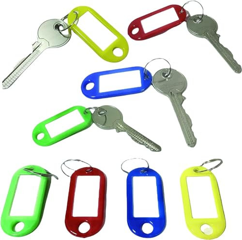 PARENCE.- Lot de 20 Porte Clefs Etiquettes à Inscrire/Bagages, Maison, Animaux - Plastique, Couleurs Aléatoire