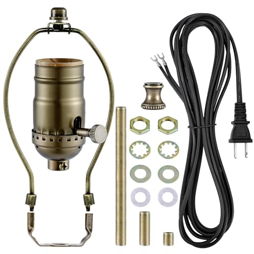 Lamp Rewire Kit,Make a Lamp or Repair Kit,3-Way Lamp Socket with Matching Cord Lamp Harp Set,Lamp Wiring Kit for Table Floor Lamp,Essential Hardware for DIY Lamp Design or Repair (Antique Brass, 1)
