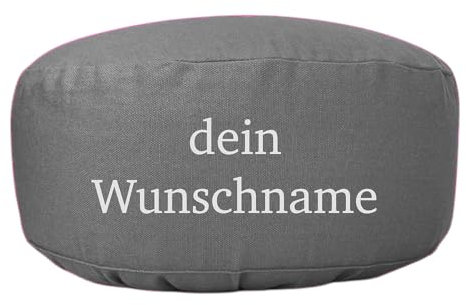 Meditationskissen Yogakissen Celine Madeleine Bezug waschbar, gefülltes Innenkissen mit Bio-Dinkelspelzen 33 x 15 cm geeignet für Anfänger und Geübte personalisierbar (grau/personalisierbar)