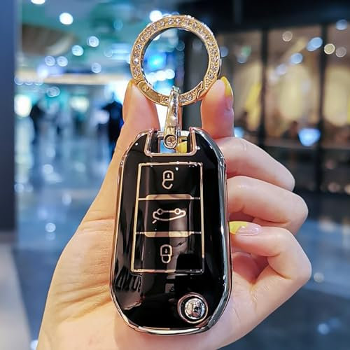 Coque de Protection pour clé télécommande de Voiture en TPU, Accessoires pour Porte-clés (Un Porte-clés Noir) pour Peugeot 208 2008 308 3008 408 508 107 301,pour Citroen C4,pour Cactus C5 DS4 DS5