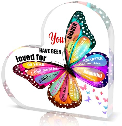 TAGDANK Acrylic Butterfly Heart Keepsake Sign, 90th Birthday Gift for Women