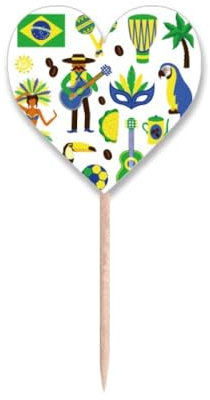 Palillos de dientes de fútbol con diseño de loro, guitarra, café, Brasil, palillos de dientes, con etiqueta de corazón, palillos