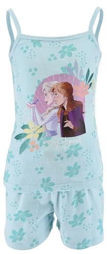 Disney Frozen Pigiama per Bambina, Completo 2 Pezzi Elsa Anna e Bruni Design Pigiama in Morbido Cotone, Maglietta e Pantaloncini, Taglia 6 Anni | Blu