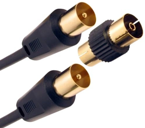 Relloh Coaxial TV Aerial Cable - Coax Satellite Cable TV Antenna AV Lead Male to Male Gold-Plated Connectors for FreeView, FreeSat, Sky Box, BT with Male to Female Adaptor (Black, 30m)