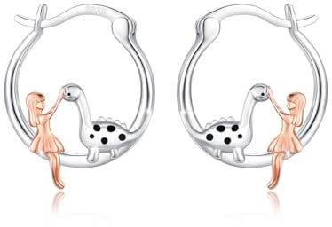 ABIGY Dinosaurier Ohrringe 925 Sterling Silber Das Mädchen und die Dinosaurier Creolen Tier Ohrringe Weihnachten Halloween Ostern Muttertag Valentinstag Geburtstag Schmuck Geschenke für Damen